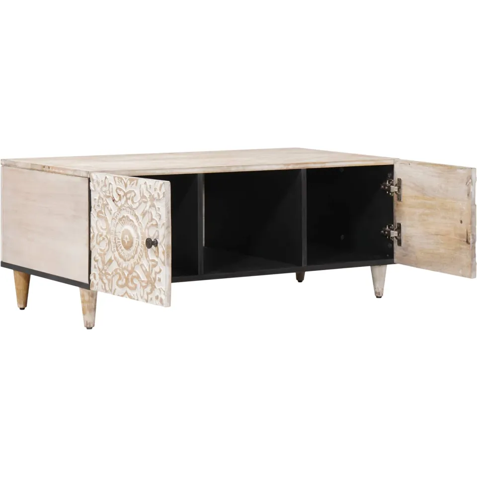vidaXL Salontafel Wit 100 x 54 x 40 cm Massief Mango Hout, foto 2