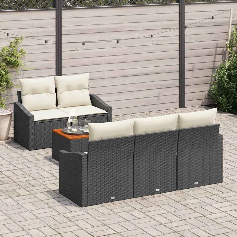 vidaXL Tuinbankenset 6 st Zwart en Crème poly rattan, foto 3