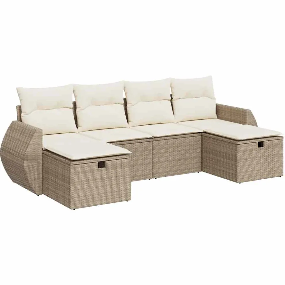 vidaXL 6-delige Loungeset met kussens poly rattan beige, foto 3