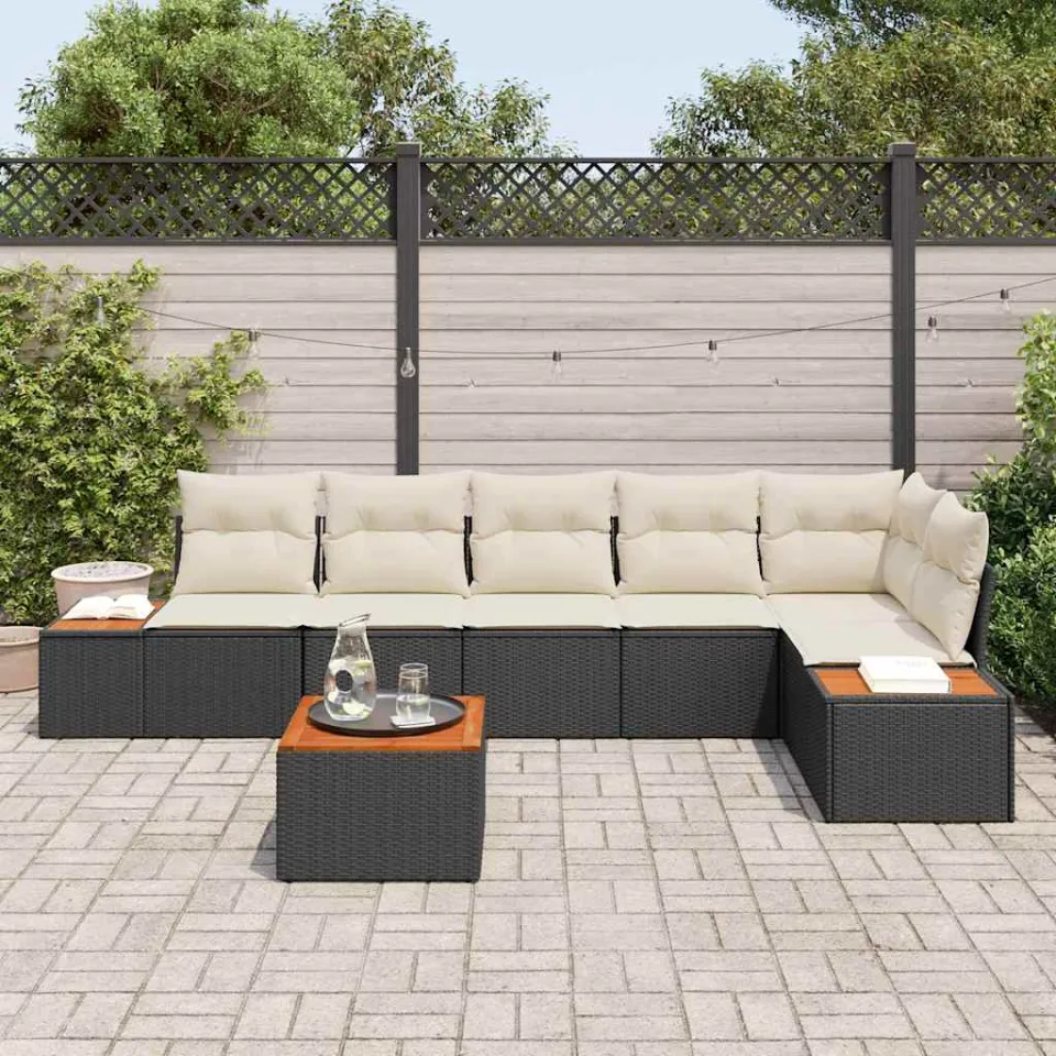 vidaXL Tuinbankenset 7 st Zwart Poly riet, foto 3