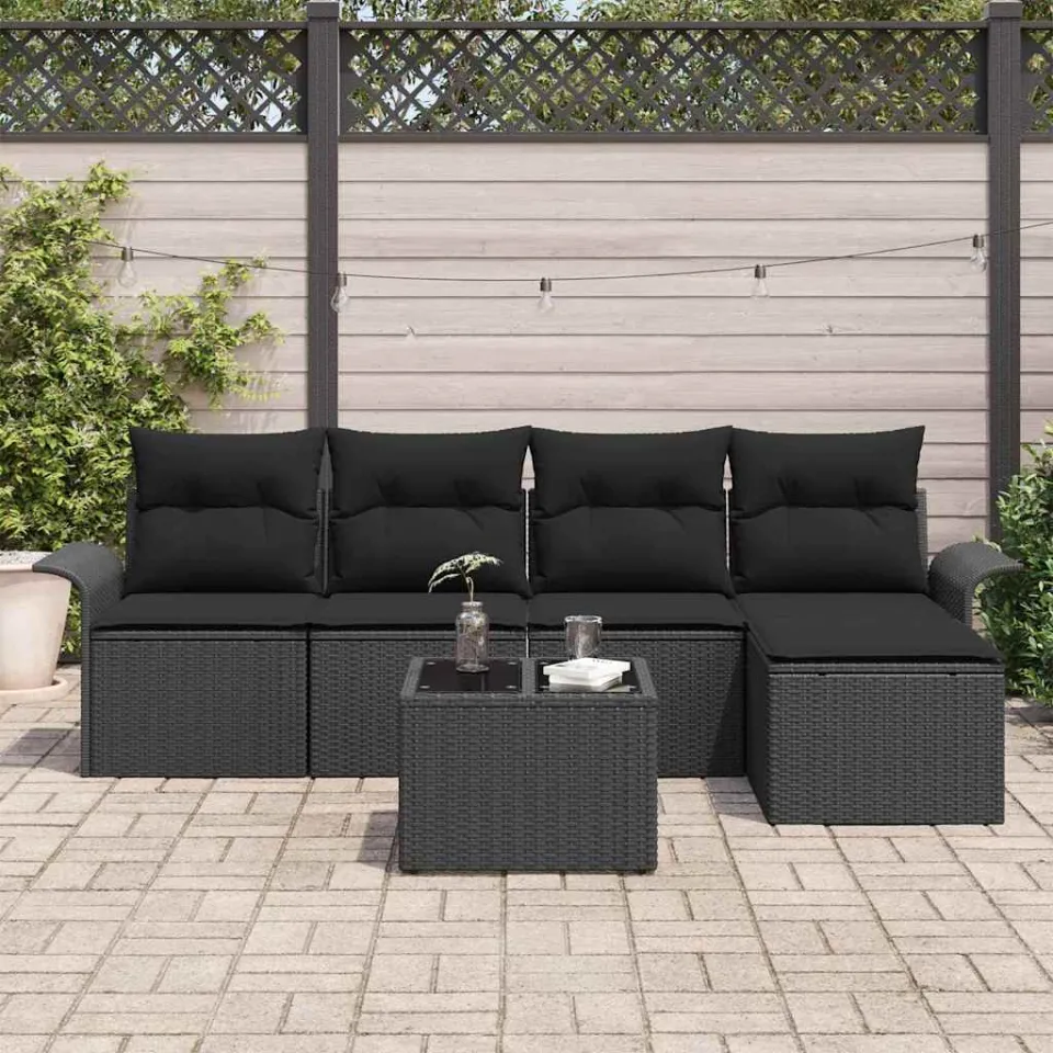 vidaXL Buitensofa 6 st Zwart poly rattan, foto 3