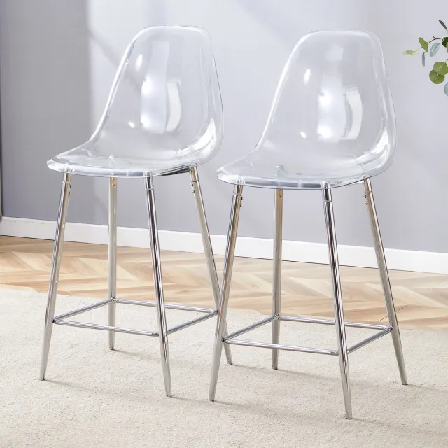 MODENUIT Barkruk 43 cm - Transparante Kunststof Zitting Met Rugleuning - Keuken En Bar - Metaal Zilver