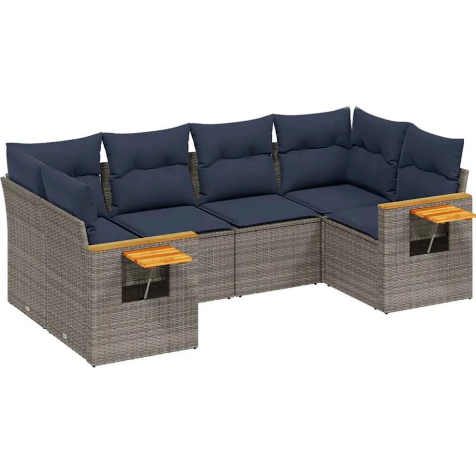 vidaXL 6-delige Loungeset met kussens poly rattan grijs, foto 3