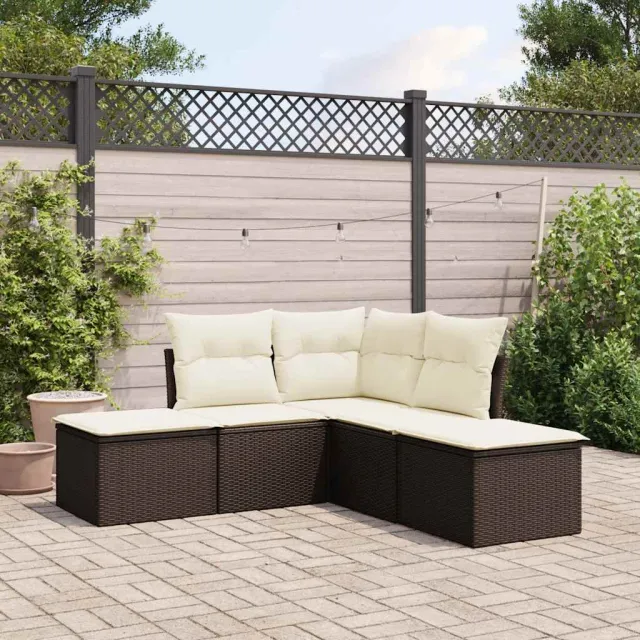 vidaXL 5-delige Loungeset met kussens poly rattan bruin, foto 2