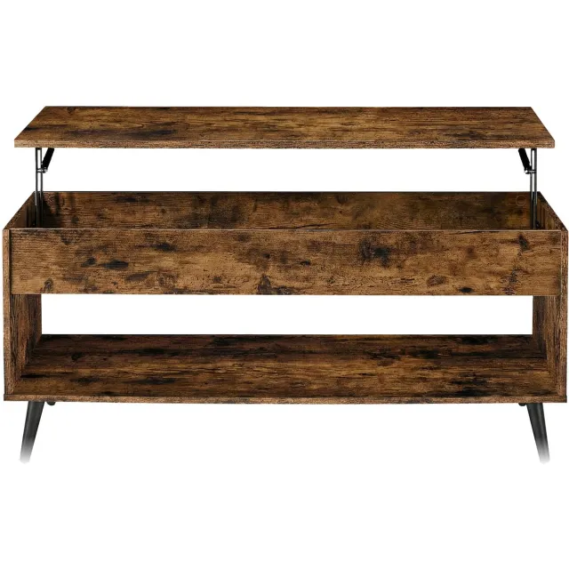 Vasagle Salontafel - Bijzettafel - Verstelbaar - Verborgen Opbergvak - Open Vakken - Homeoffice Vintagebruin-Zwart