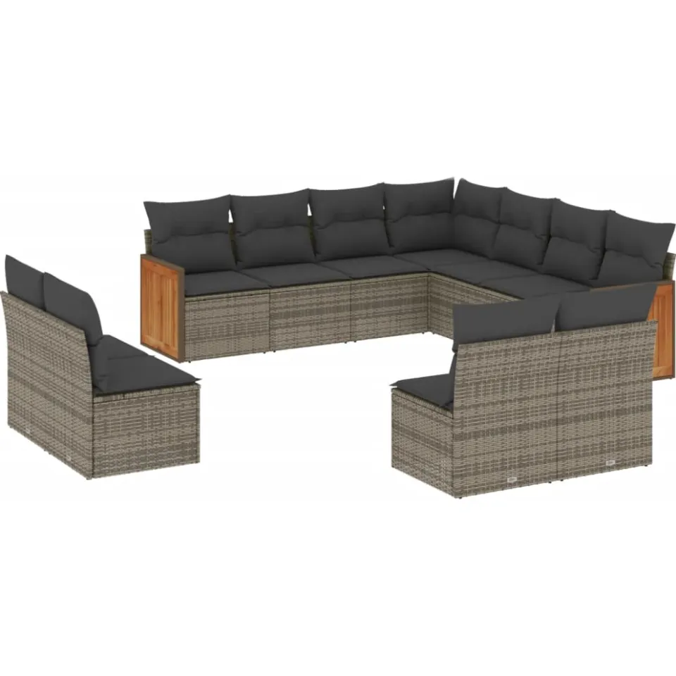 vidaXL 11-delige Loungeset met kussens poly rattan grijs, foto 3