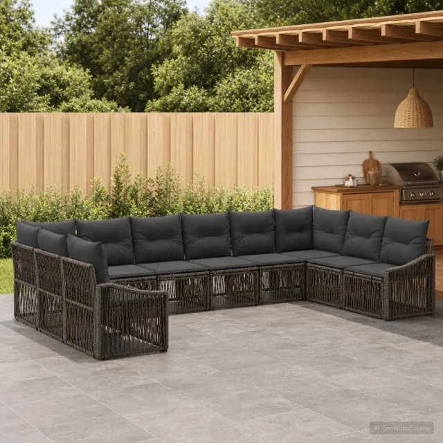 vidaXL Tuinbankenset 10 st 10-zits Grijs poly rattan