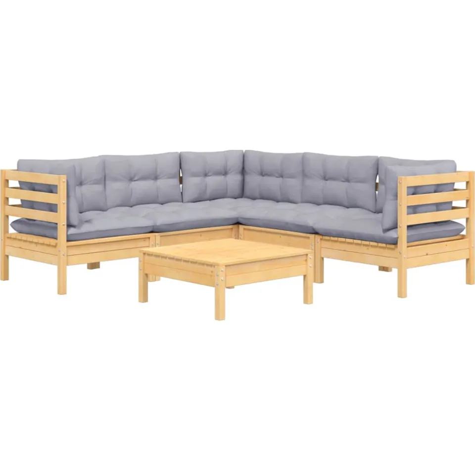 vidaXL 6-delige Loungeset met grijze kussens grenenhout Grijs