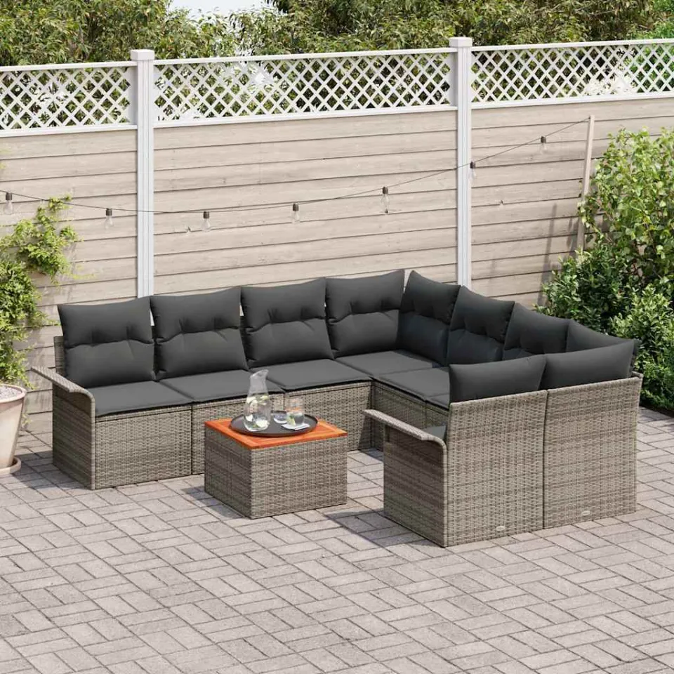 vidaXL Tuinbankenset 9 st Grijs poly rattan, foto 3