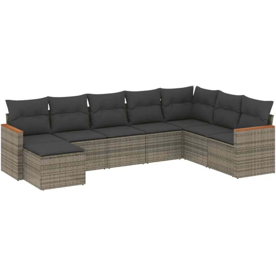 vidaXL 8-delige Loungeset met kussens poly rattan grijs, foto 3