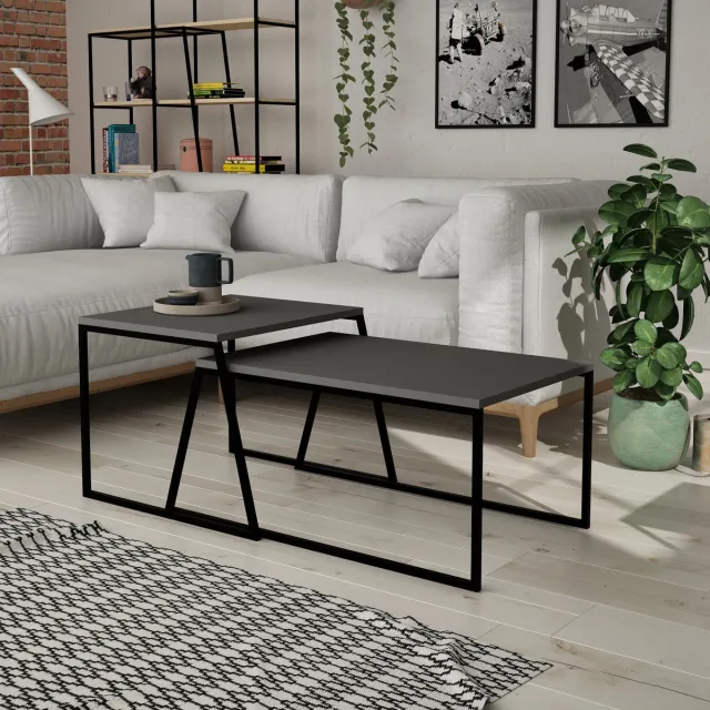 Asir Group Skye Decor, Salontafelset, Pal Orta Sehpa - Anthracite, Gemelamineerde spaanplaat, Antraciet & Zwart, 88 x 50 x 38 cm