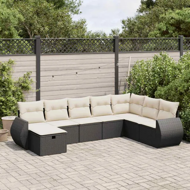 vidaXL 8-delige Loungeset met kussens poly rattan zwart, foto 2