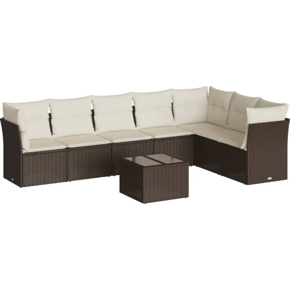 vidaXL 8-delige Loungeset met kussens poly rattan bruin