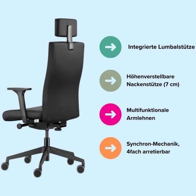 House&Garde Bureaustoel Ergonomisch met Hoofdsteun en 4D Armleuningen – House&Garden Executive Pro Ergonomische Kantoorstoel – Verstelbare Lendensteun, Hoge Rugleuning, Draaibaar, Professionele Thuiswerkstoel voor Kantoor en Home Office – Zwart