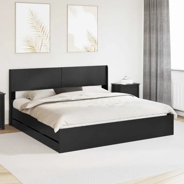 vidaXL Bedframe met opbergruimte en hoofdbord Zwart 180 x 200 cm