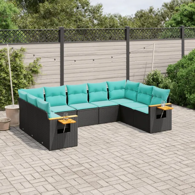vidaXL 9-delige Loungeset met kussens poly rattan zwart, foto 2