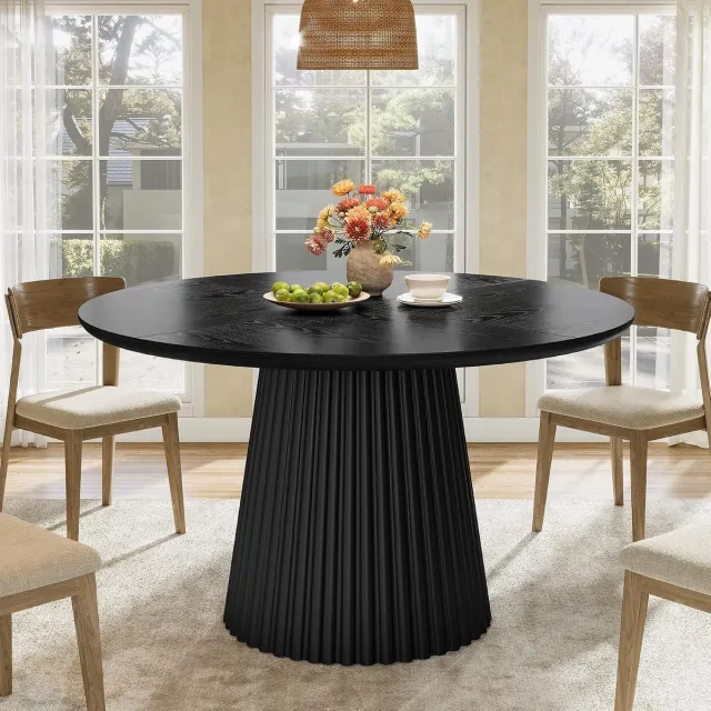 Tribesigns Ronde Eettafel Keukentafel voor 4-6 personen - 120 x 120 x 76 cm - Industrieel design - Houten Eettafel voor Eetkamer, keuken- Zwart