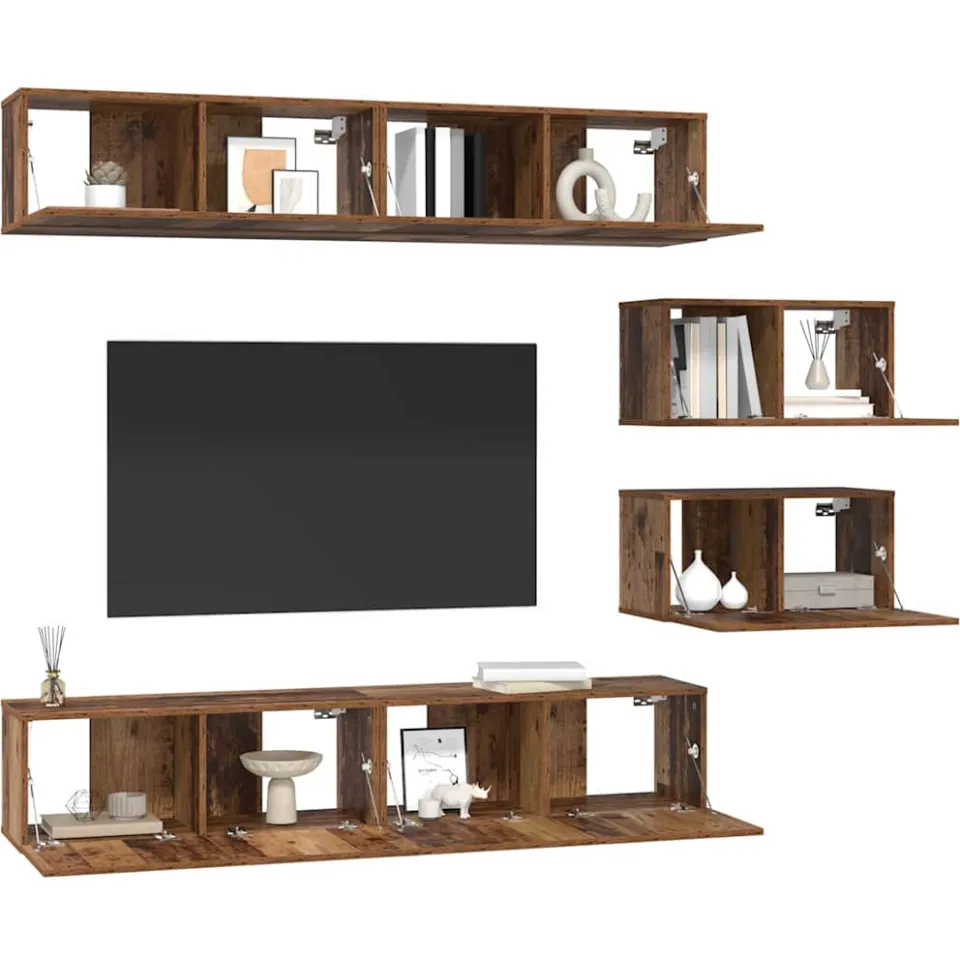 vidaXL Tv-meubelset 6 st 80 x 30 x 30 cm Oud Hout bruin