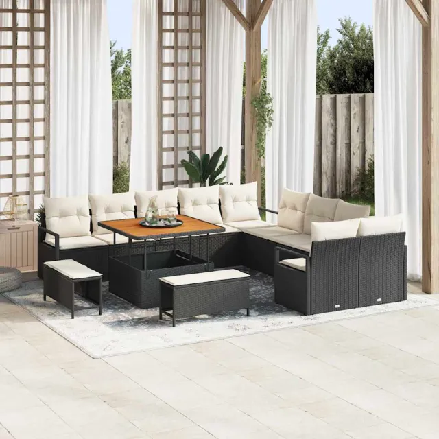 vidaXL Tuinbankenset 13 st Zwart poly rattan