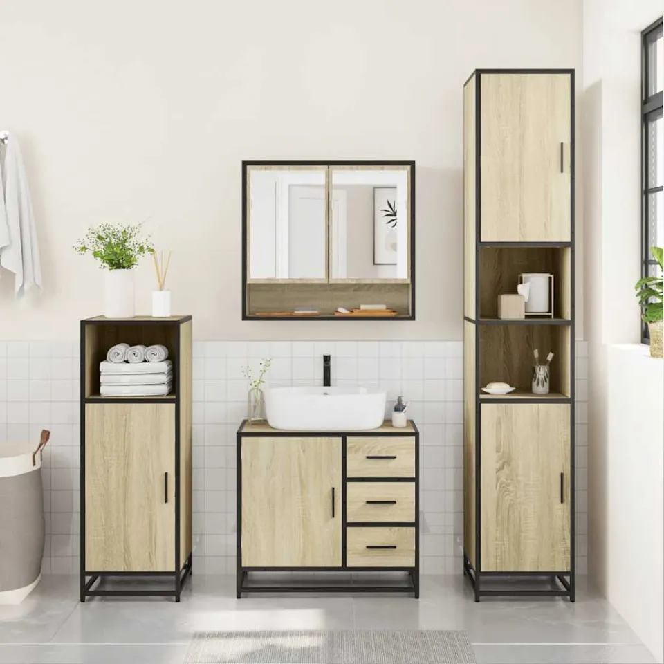 vidaXL 4-delige Badkamermeubelset bewerkt hout sonoma eikenkleurig, foto 4