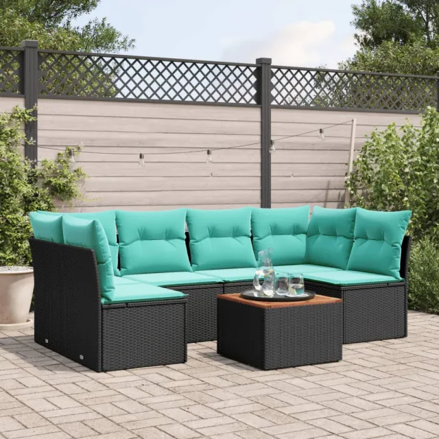 vidaXL 7-delige Loungeset met kussens poly rattan zwart, foto 2