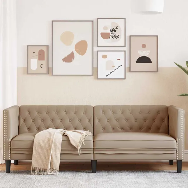 vidaXL Driezitsbank Chesterfield-stijl kunstleer cappuccinokleurig Bruin