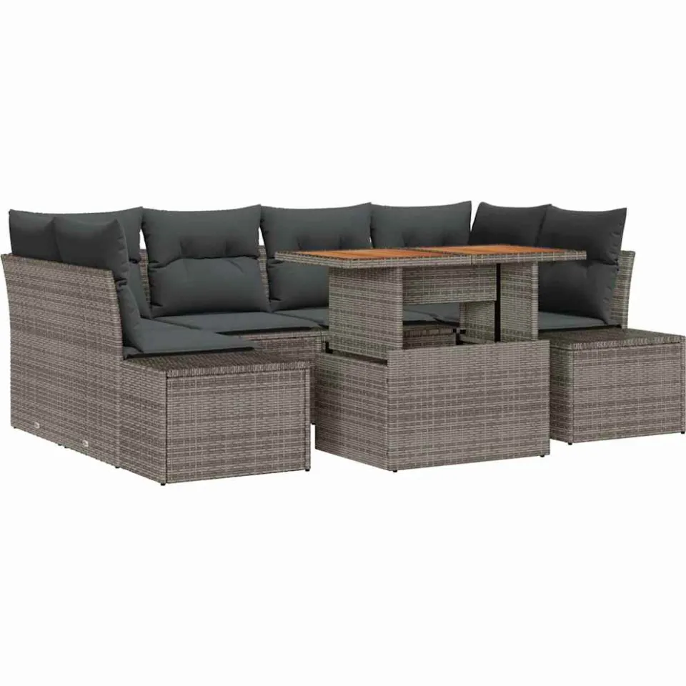 vidaXL Tuin Sofa Set 7 st Grijs Poly riet