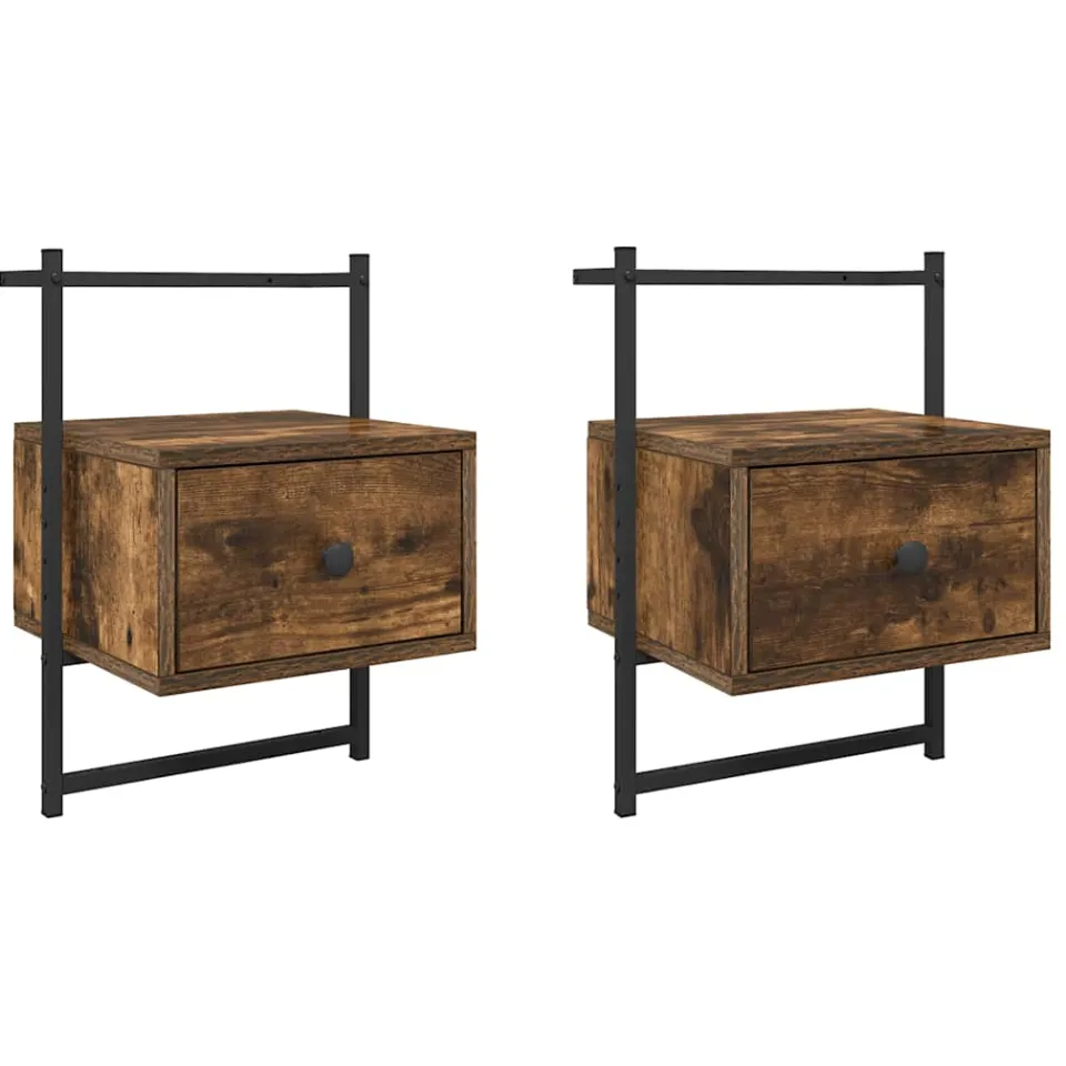 vidaXL Nachtkastjes 2 st wandgemonteerd 35x30x51 cm hout gerookt eiken Bruin