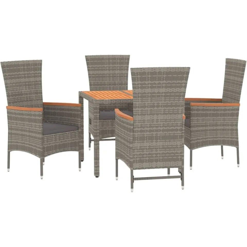vidaXL 5-delige Tuinset met kussens poly rattan grijs