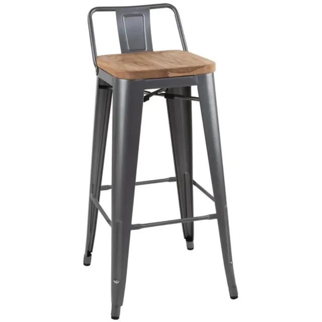 Bolero Bistro Hoge Barstoel Met Houten Zitting Grijs (4 Stuks) - Bolero FB624 - Horeca & Professioneel Bruin; Grijs