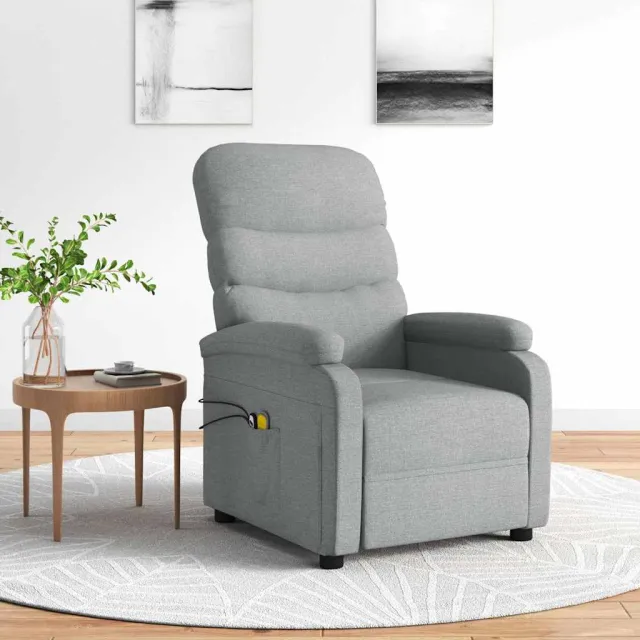 vidaXL Massagestoel elektrisch stof lichtgrijs grijs, foto 2
