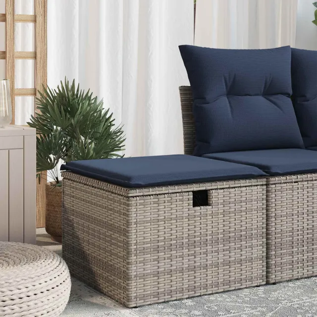 vidaXL Tuinkruk met kussen 55x55x37 cm poly rattan grijs, foto 2