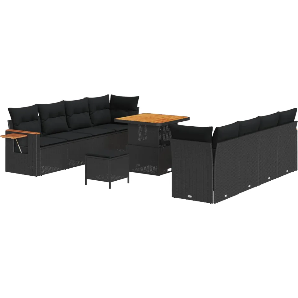 vidaXL Tuinbankenset 11 st Zwart poly rattan