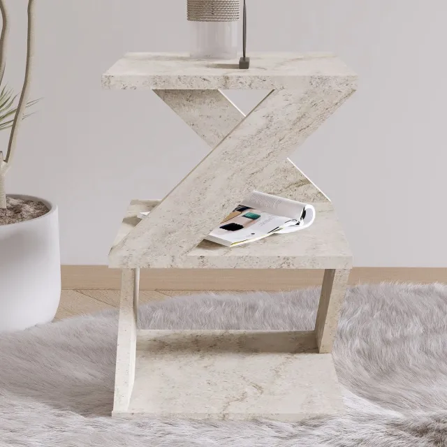 Skye Decor , Bijzettafel, Albeni - Travertine, Gemelamineerde spaanplaat, Travertin, 29,6 x 29,6 x 54,2 cm Travertijn