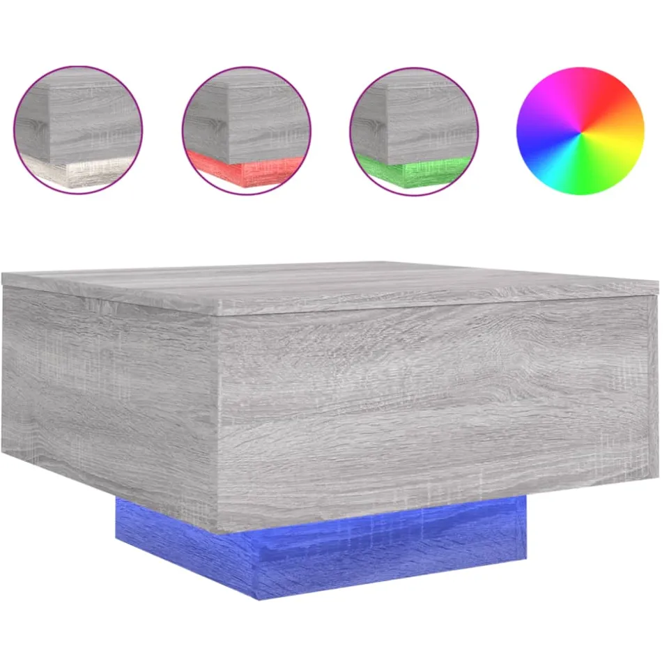 vidaXL Salontafel met LED-verlichting 55x55x31 cm grijs sonoma eiken, foto 3
