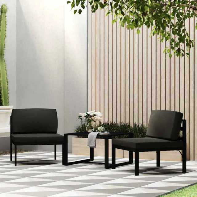 vidaXL 3-delige Loungeset met kussens aluminium antracietkleurig, foto 2
