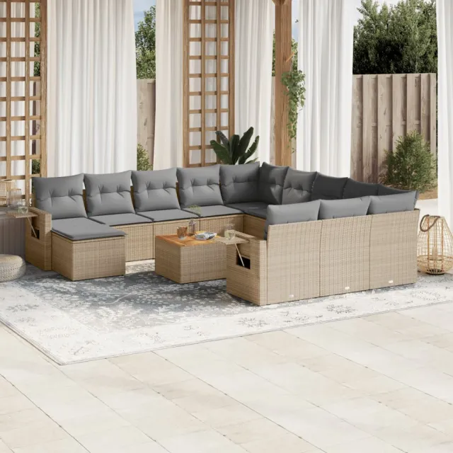 vidaXL 13-delige Loungeset met kussens poly rattan gemengd beige