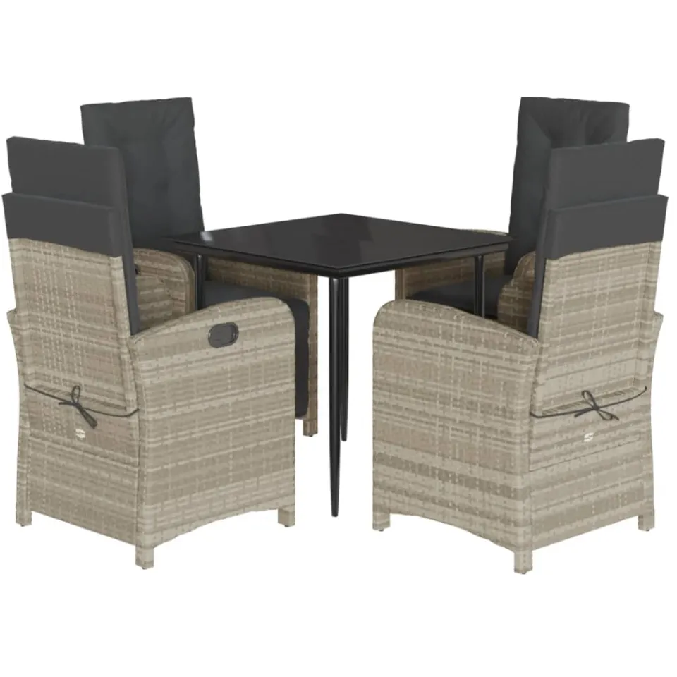 vidaXL 5-delige Tuinset met kussens poly rattan lichtgrijs grijs, foto 4
