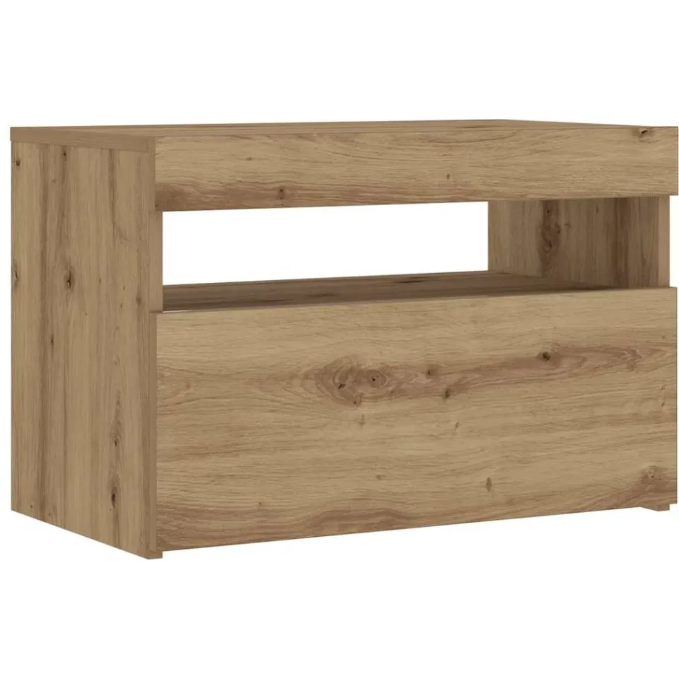 vidaXL Nachtkastje met LED 60x35x40 cm bewerkt hout artisanaal eiken, foto 3