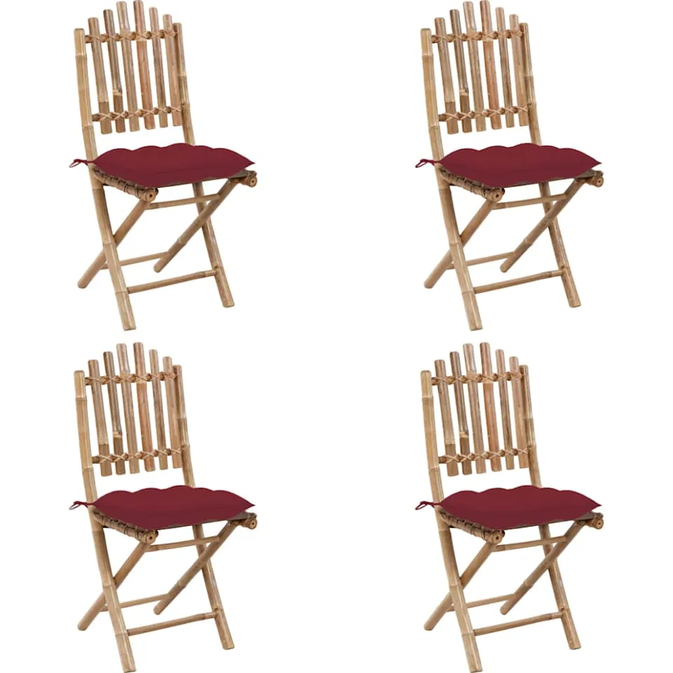 vidaXL 5-delige Tuinset inklapbaar met kussens bamboe rood, foto 2