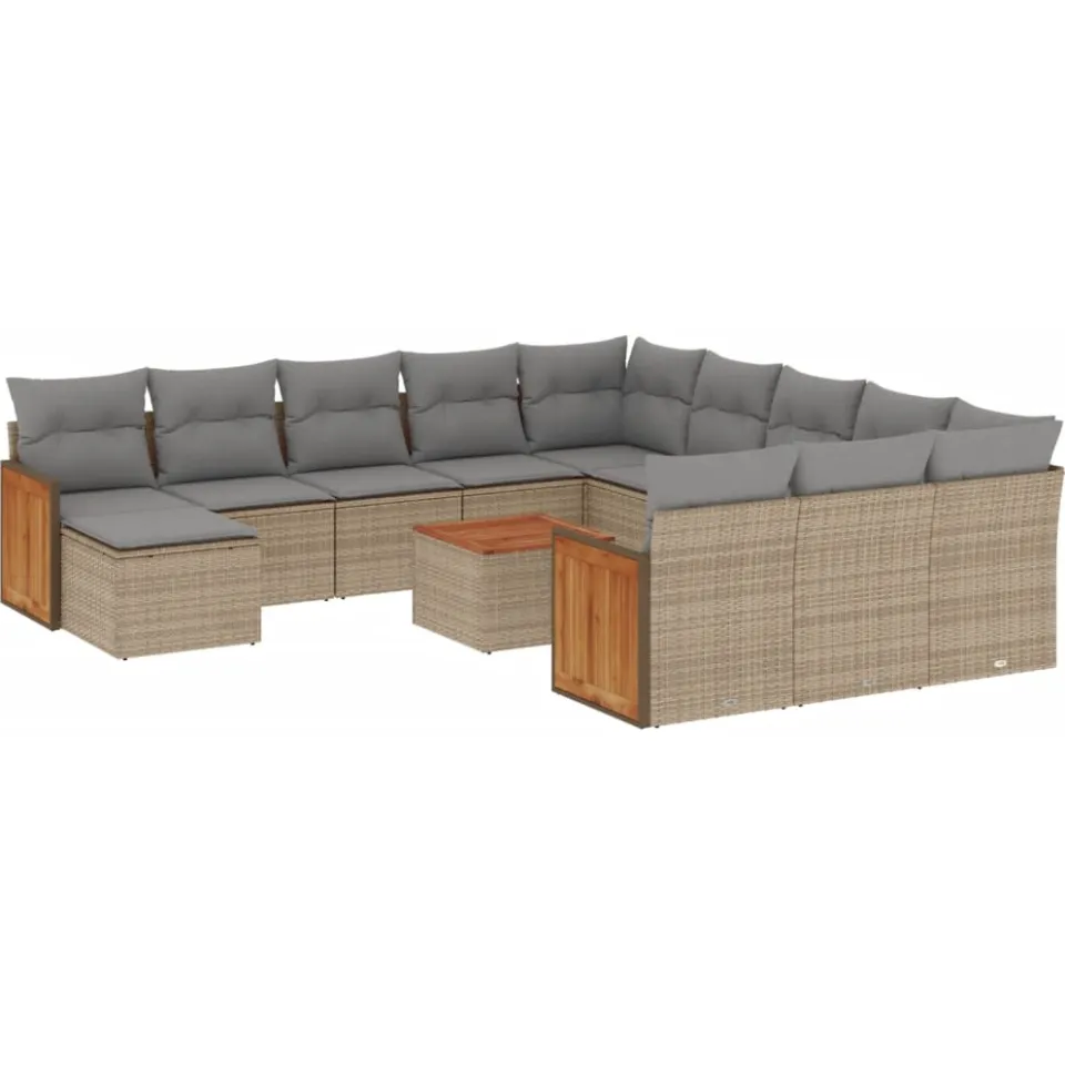 vidaXL 13-delige Loungeset met kussens poly rattan beige, foto 3