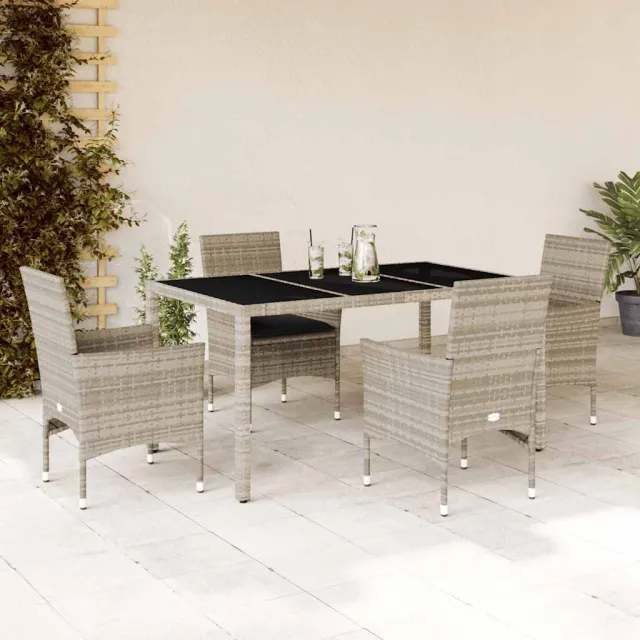 vidaXL 5-delige Tuinset met kussens poly rattan en glas lichtgrijs grijs, foto 2