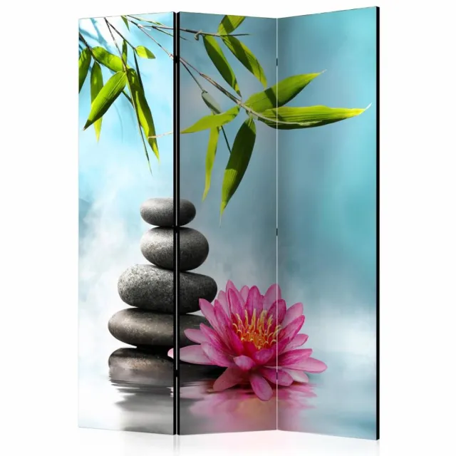 karo-art Vouwscherm - Water lelie en Zen stenen 135x172cm gemonteerd geleverd, dubbelzijdig geprint (kamerscherm) Multikleur