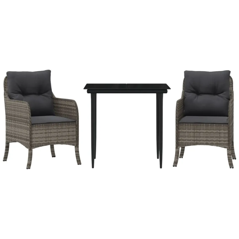 vidaXL 3-delige Tuinset met kussens poly rattan grijs, foto 3