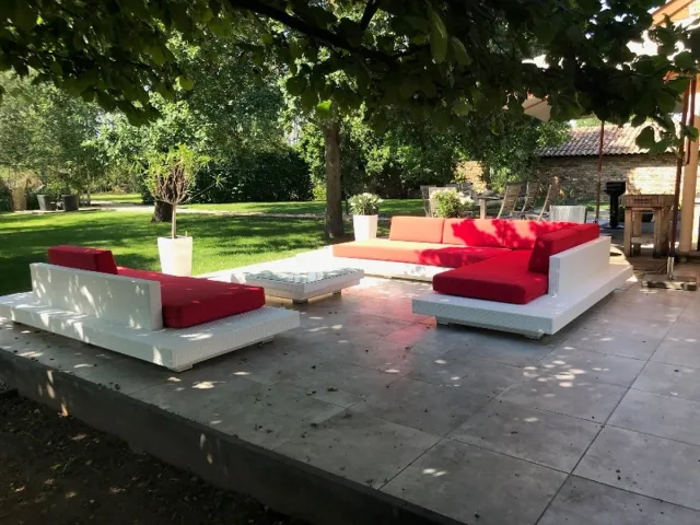 Outdoorinstyle Loungeset standaard Ibiza hoek wit onderstel en oranje kussens