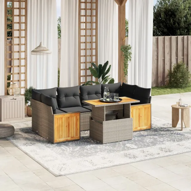 vidaXL 7-delige Loungeset met kussens poly rattan grijs, foto 2