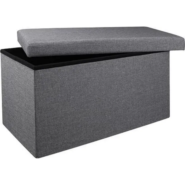 Hi poef/hocker/opbergbox - grijs - polyester/mdf - 76 x 38 cm - opvouwbaar