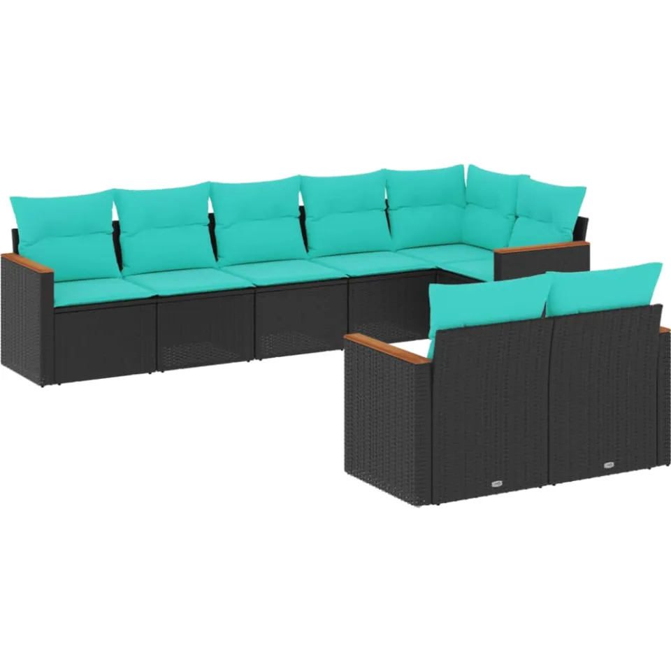 vidaXL 8-delige tuinbankset met kussens, zwart polyrotan, foto 3