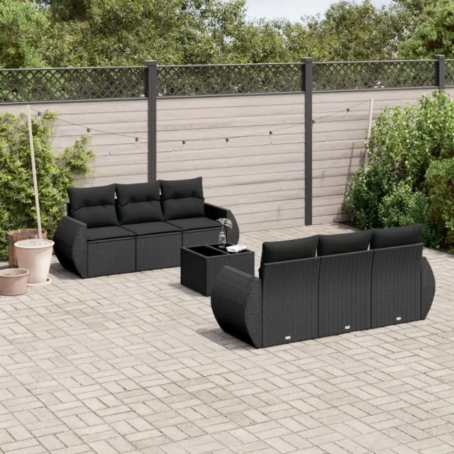 vidaXL 7-delige Loungeset met kussens poly rattan zwart, foto 2