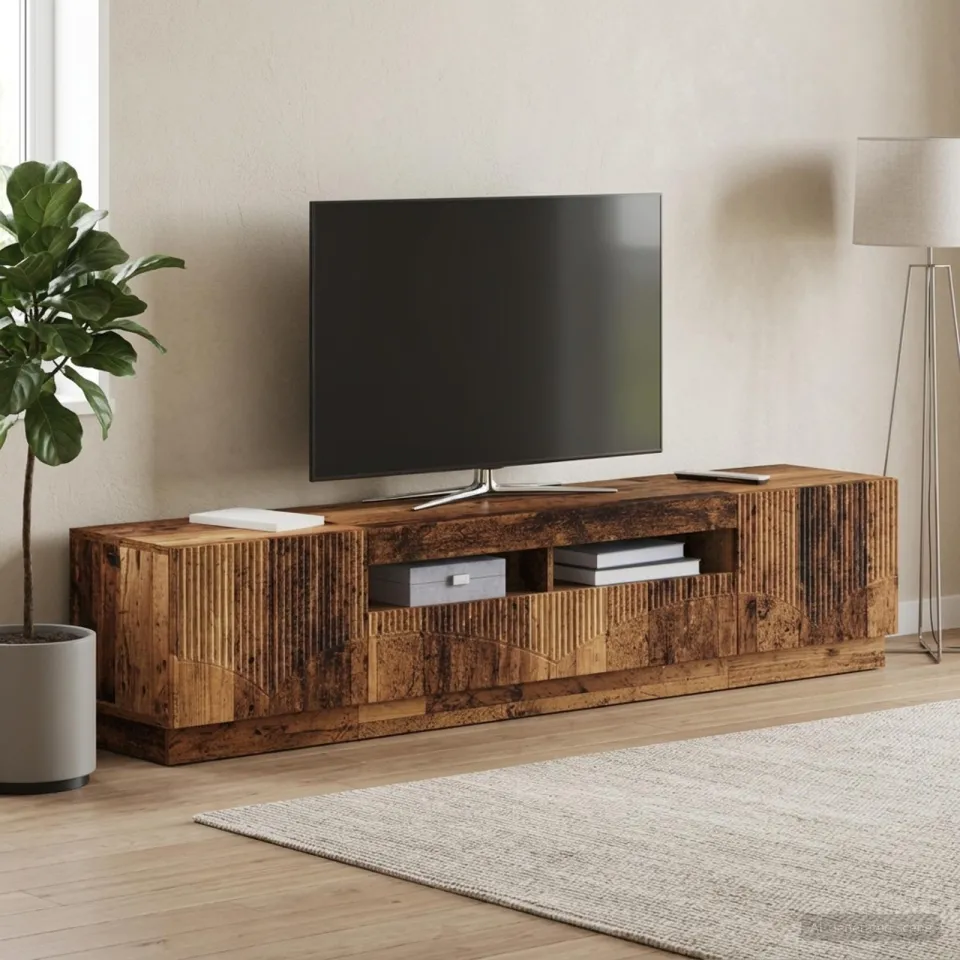 vidaXL LED tv-meubel HOORN 3 st Oud hout Bewerkt hout bruin, foto 3